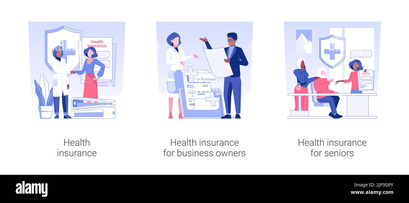 Insurance company service isolated concept vector illustration set. Health insurance, medical