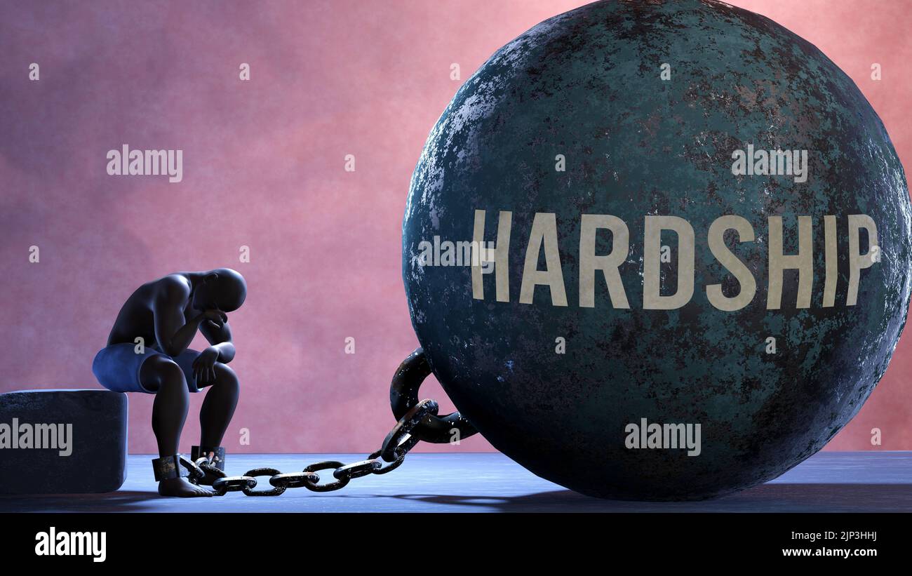 Hardship that limits life and make suffer, imprisoning in painful condition. It is a burden that keeps a person enslaved in misery.,3d illustration Stock Photo