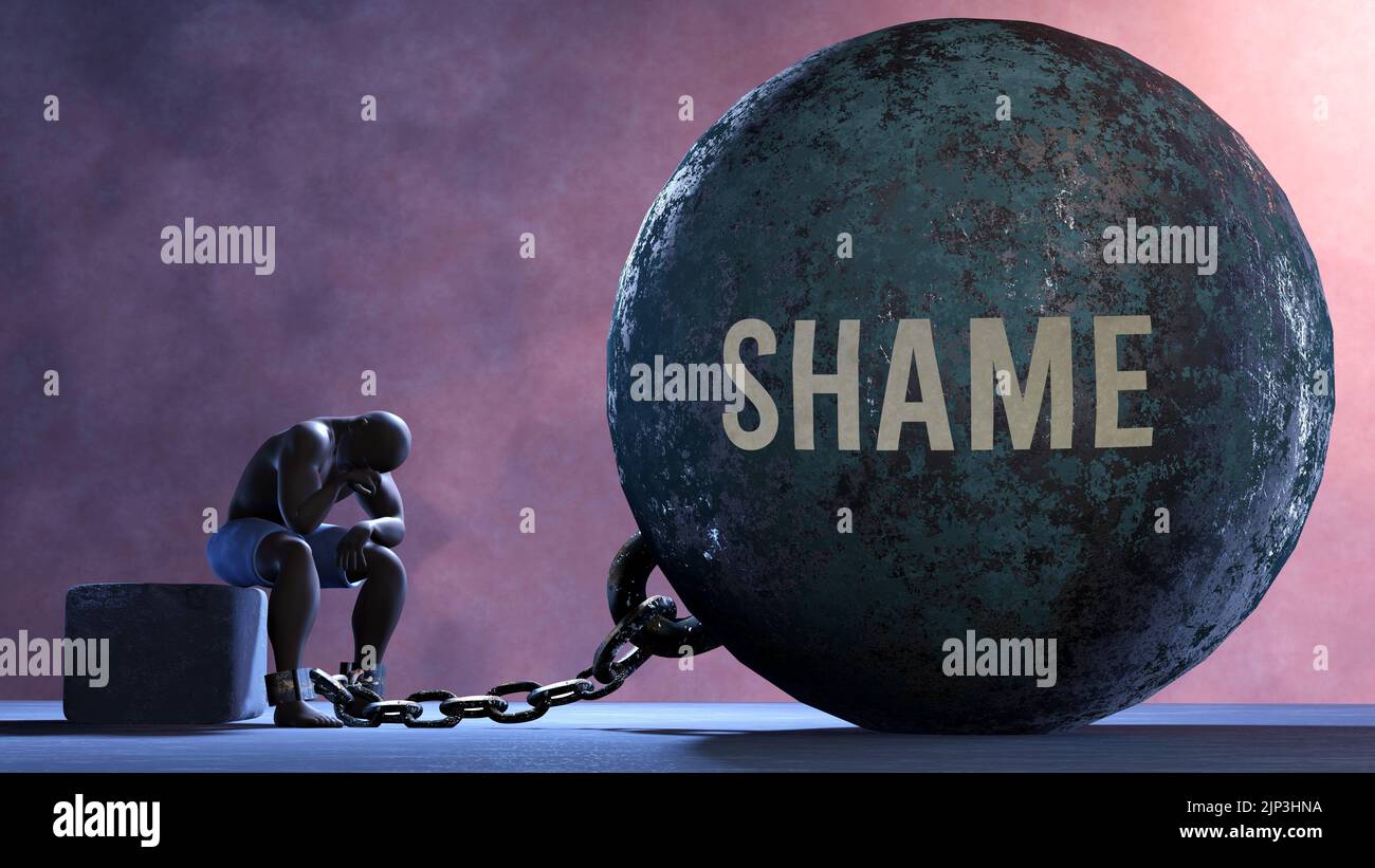 Shame that limits life and make suffer, imprisoning in painful condition. It is a burden that keeps a person enslaved in misery.,3d illustration Stock Photo