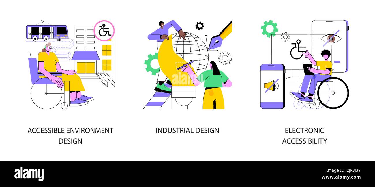 Barrierfree environment abstract concept vector illustration set. Accessible environment design