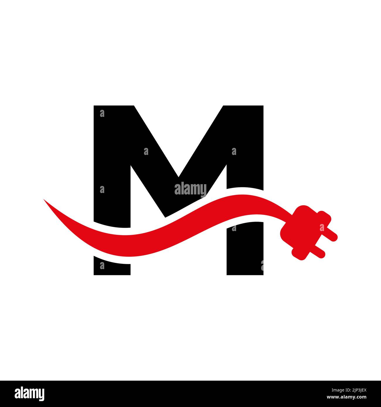 Letter M Electricity or Electrical Logo Concept with Electric Plug Vector Template Stock Vector