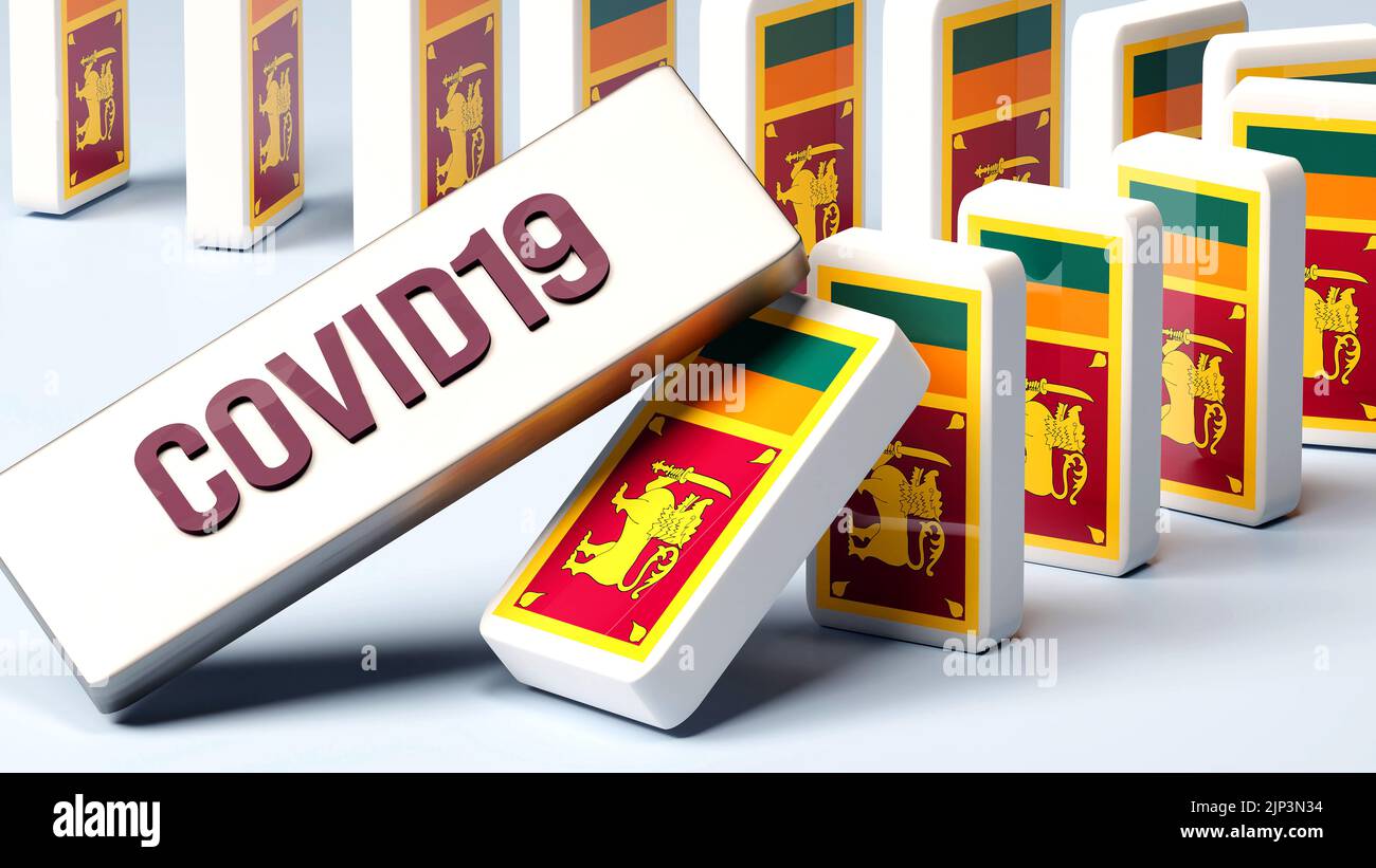 Sri Lanka and covid19, causing a national problem and a falling economy. Covid19 as a driving force in the possible decline of Sri Lanka.,3d illustrat Stock Photo