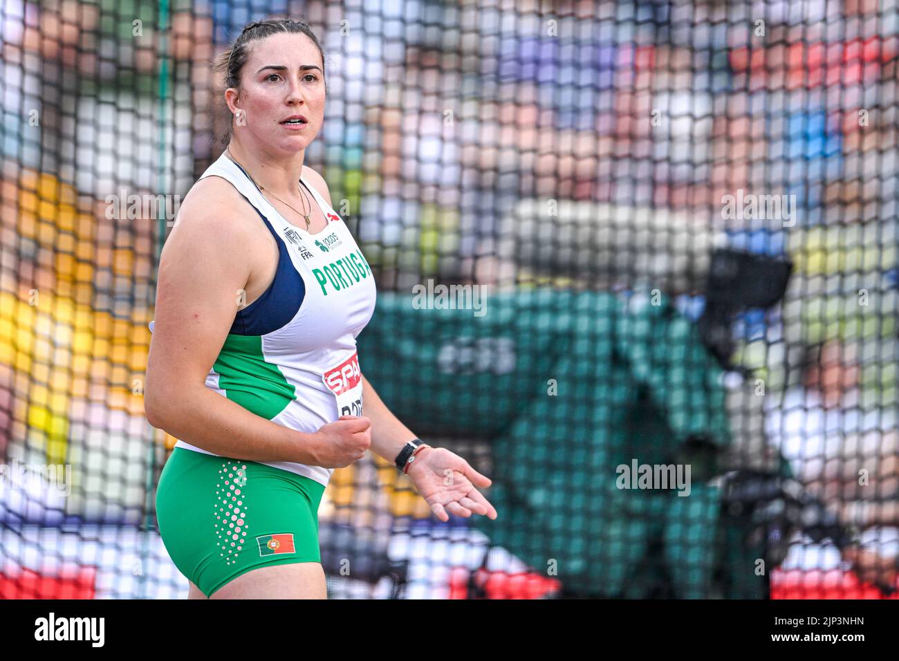 MUNCHEN, GERMANY - AUGUST 15: Irina Rodrigues of Portugal competing in Women's Discus Throw at the European Championships Munich 2022 at the Olympiastadion on August 15, 2022 in Munchen, Germany (Photo by Andy Astfalck/BSR Agency) Stock Photo