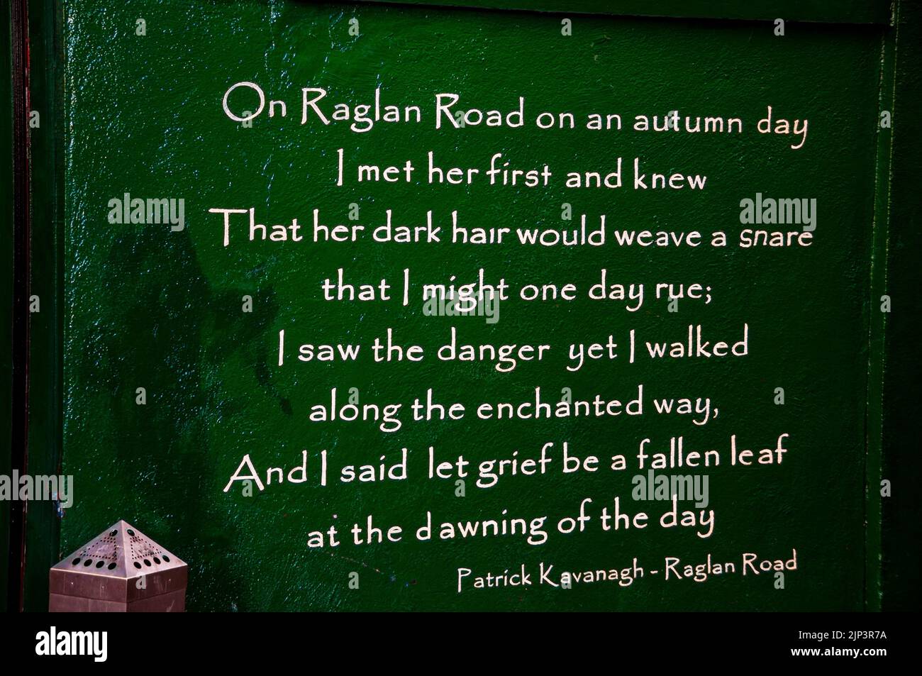 On Raglan Road is an Irish song from Irish poet Partick Kavanagh on the facade of the Bachelor Inn in Dublin, Ireland. Stock Photo