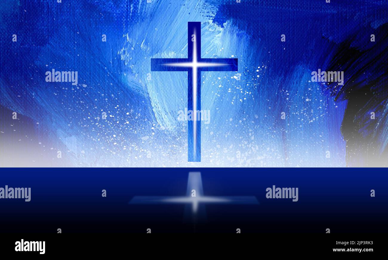 Graphic iconic Christian cross of Jesus Christ with glowing sparkle