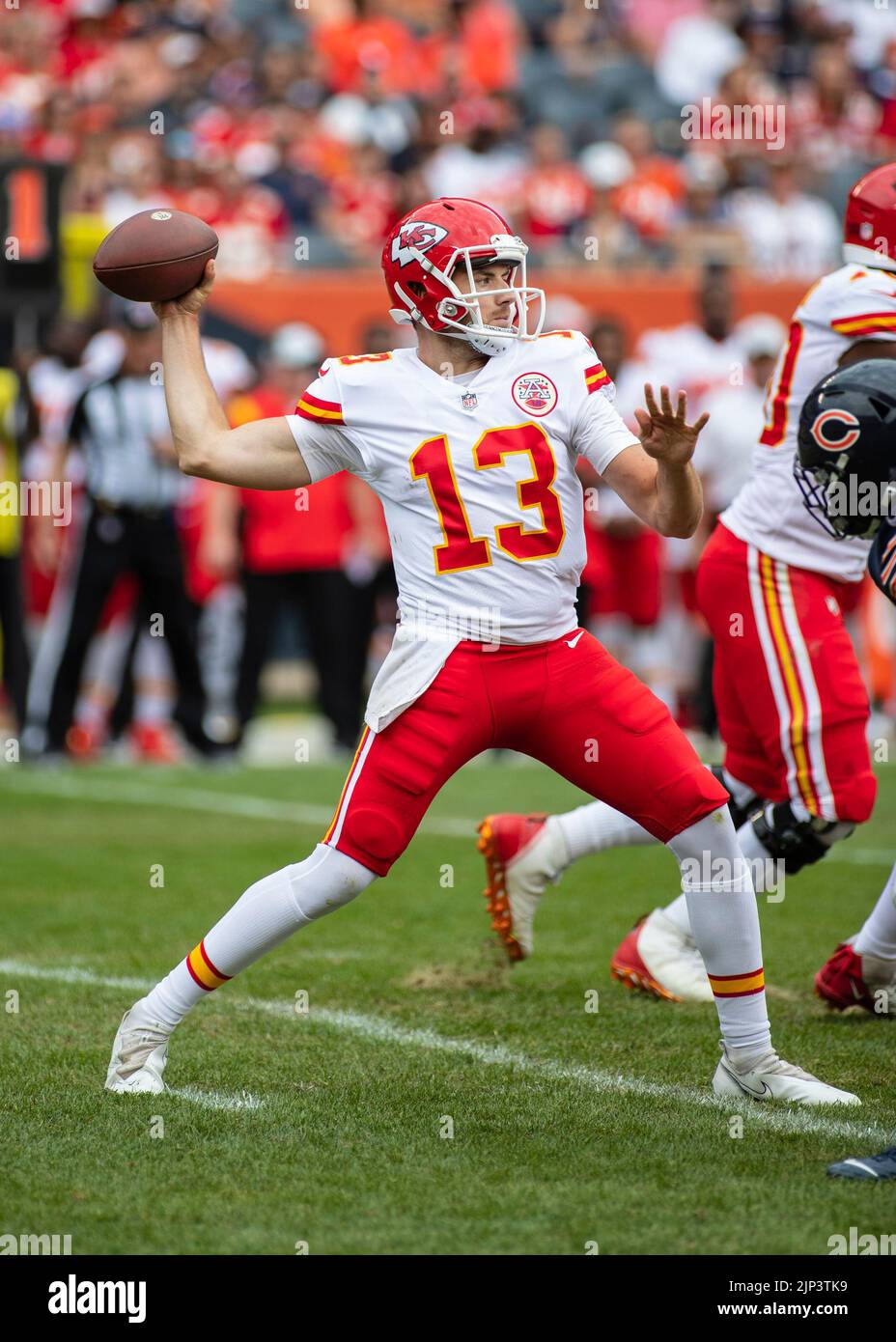 August 13, 2022: Chicago, Illinois, U.S. - Kansas City Chiefs Quarterback #13 Dustin Crum in action during the game between the Kansas City Chiefs and the Chicago Bears at Soldier Field in Chicago, IL. Stock Photo