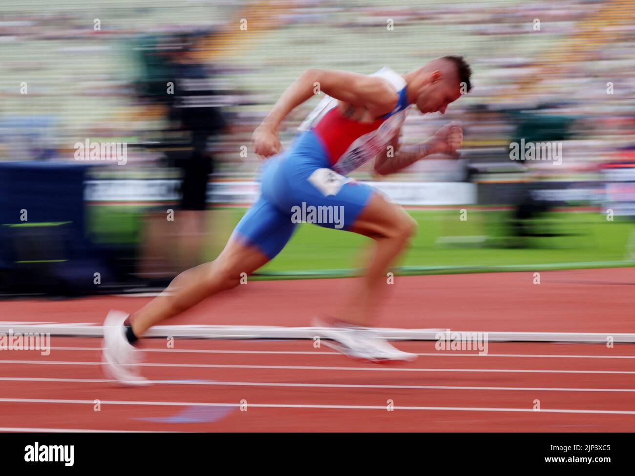 Athletics - 2022 European Championships - Olympiastadion, Munich, Germany - August 15, 2022 Czech Republic's Pavel Maslak in action during the Men's 400m Round 1 Heat 4 REUTERS/Wolfgang Rattay Stock Photo