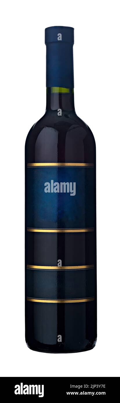 black wine bottle with label on white background Stock Photo - Alamy