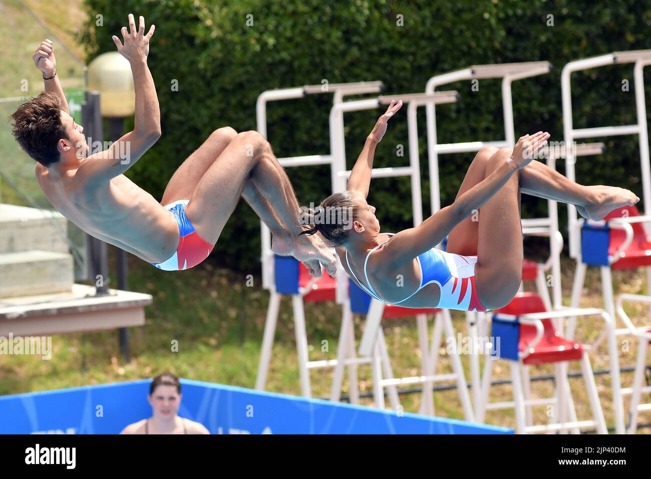 15th August 2022. Foro Italico, Rome, Italy; European Swimming Championships Rome 2022: Jules Bouyer, Nais Gillet (Fra) 3m mixed springboard Stock Photo