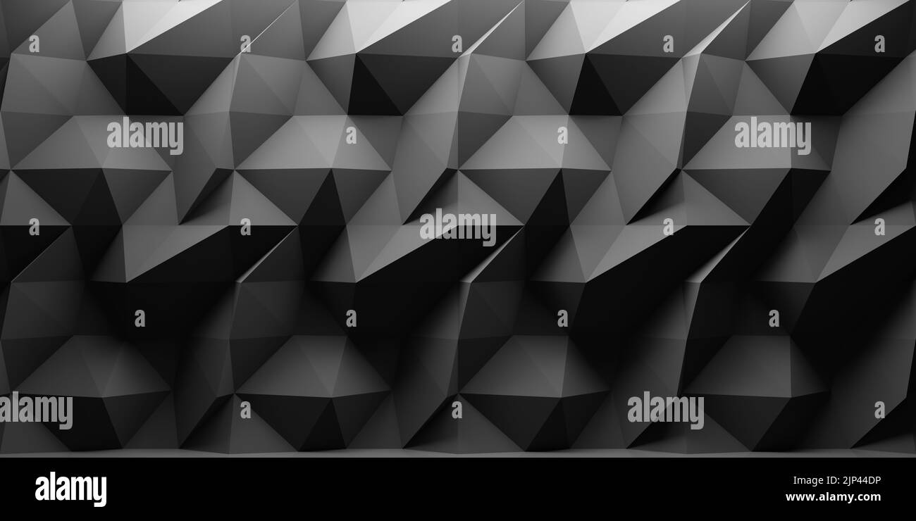 3D render black polygonal abstract background with top light Stock ...