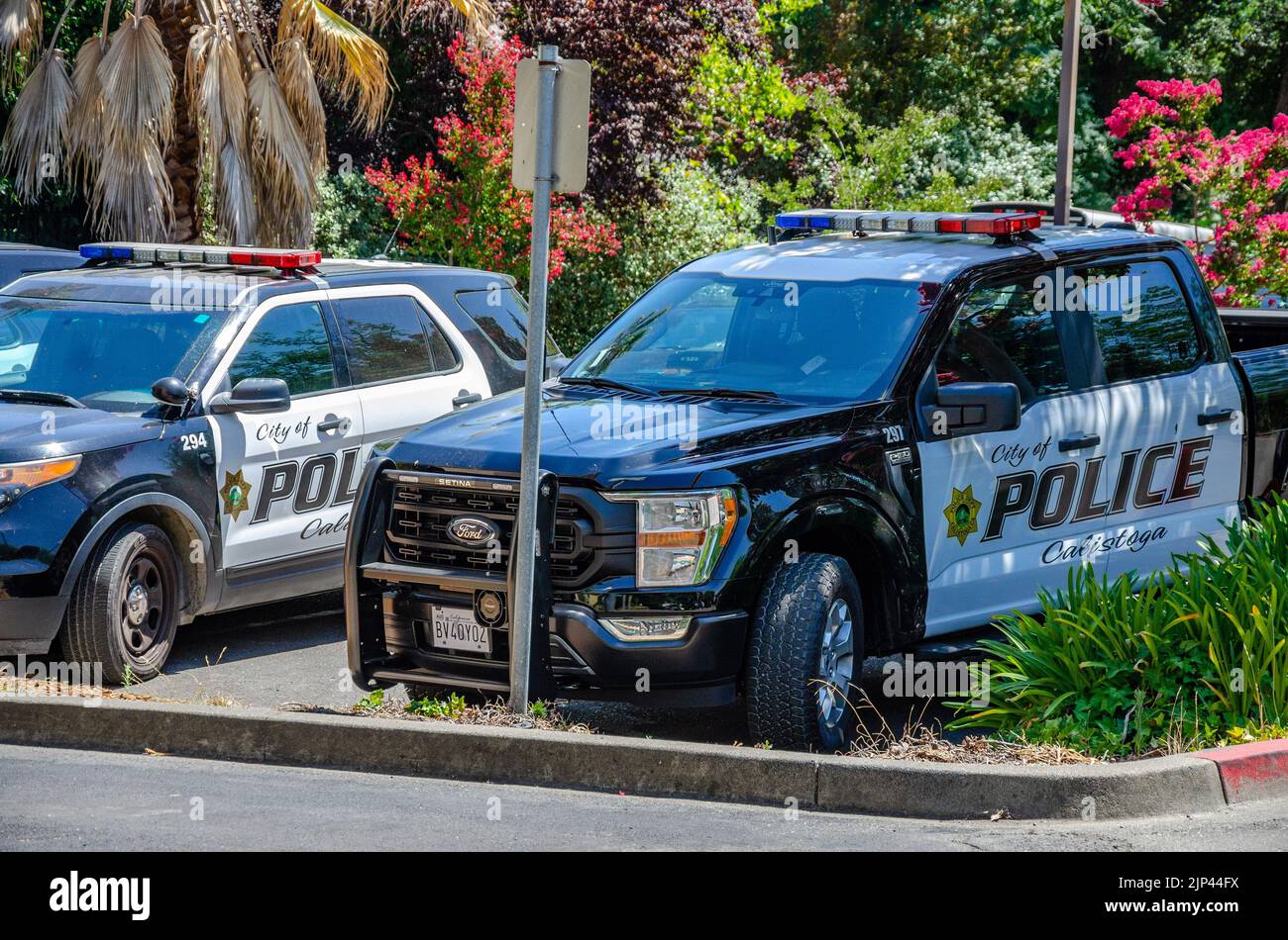 Police vehicles parked in the car park behind the police station in