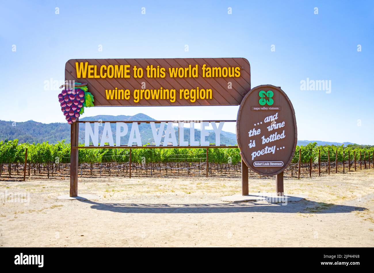A sign visitors to The Napa Valley, a world famous wine