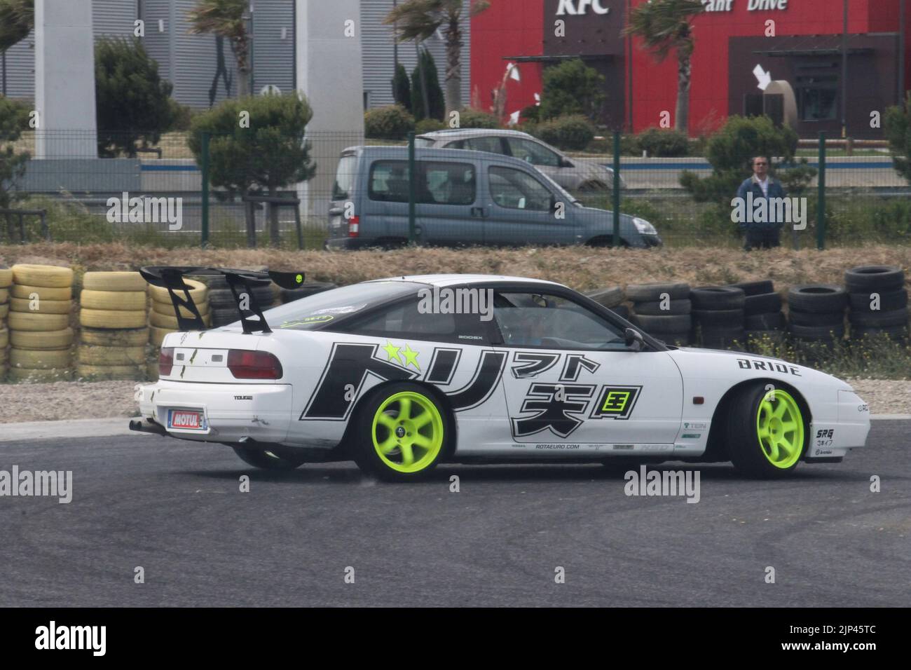 A white drifting japan sports car paddock background Stock Photo