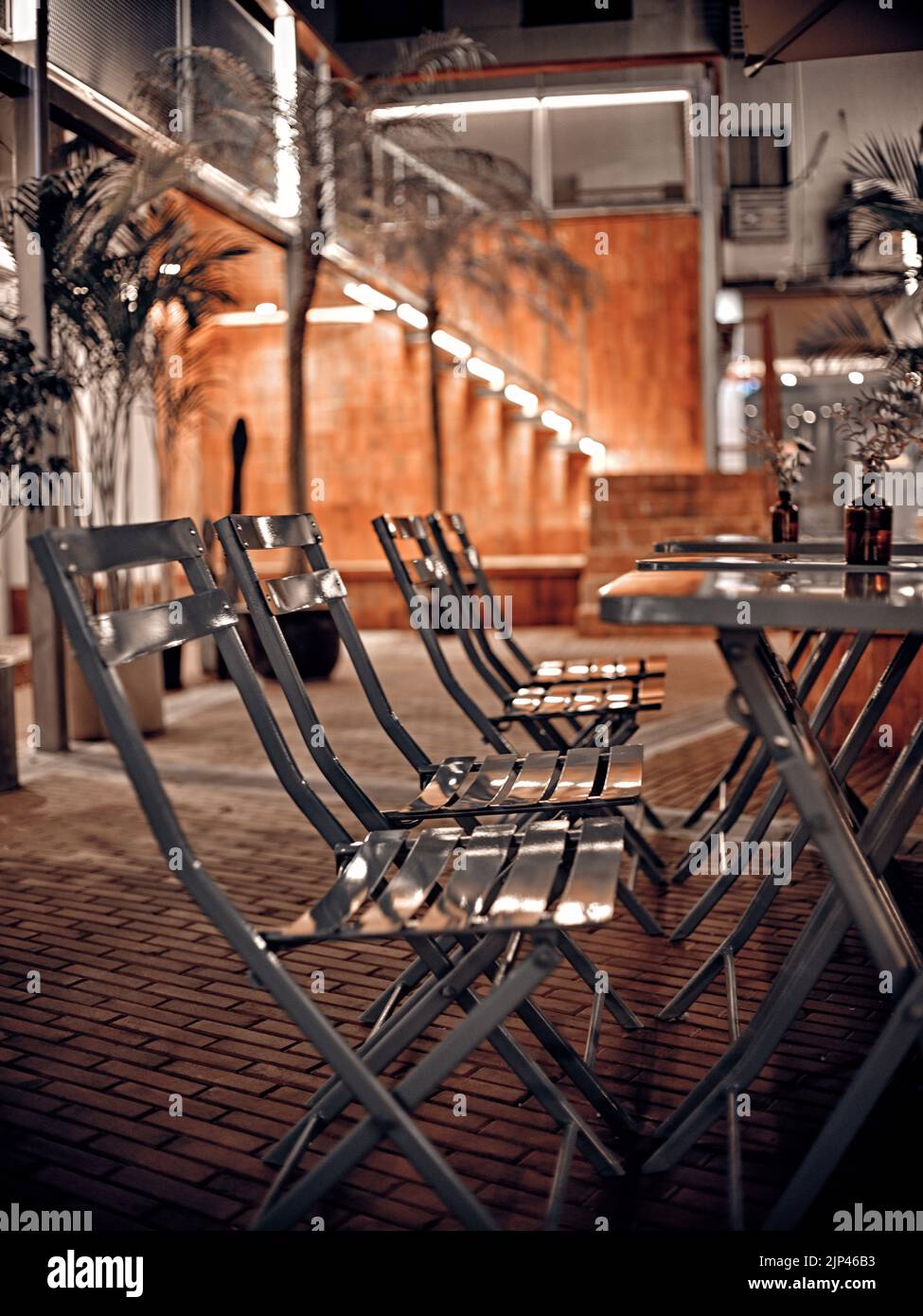 The empty tables and chairs at Tianzifang Stock Photo