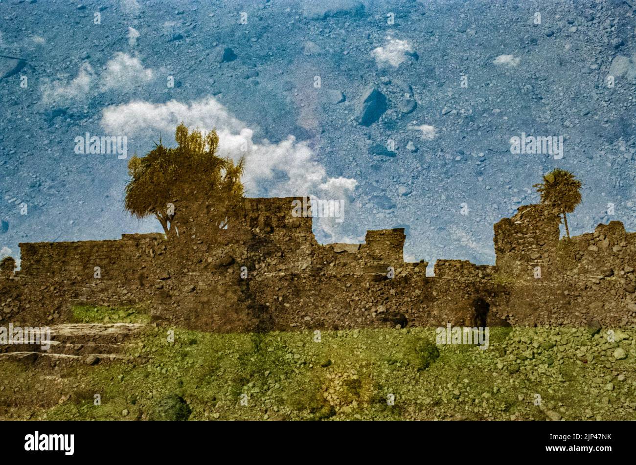 Double exposre from the Ancient Mayan ruins at Tulum's Archaeological Zone in Tulum, Quintana Roo, Mexico. Stock Photo