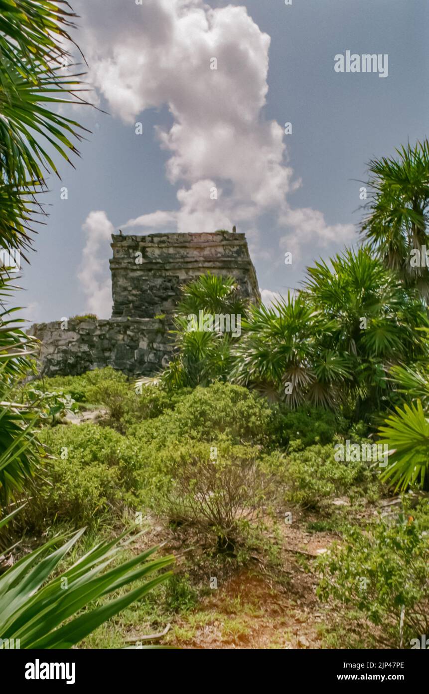 Ancient Mayan ruins at Tulum's Archaeological Zone in Tulum, Quintana Roo, Mexico. Stock Photo