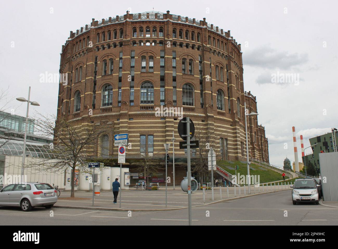Vienna, Austria - 23 April 2012: Former gasholders (The Vienna Gasometers) in Simmering district Stock Photo