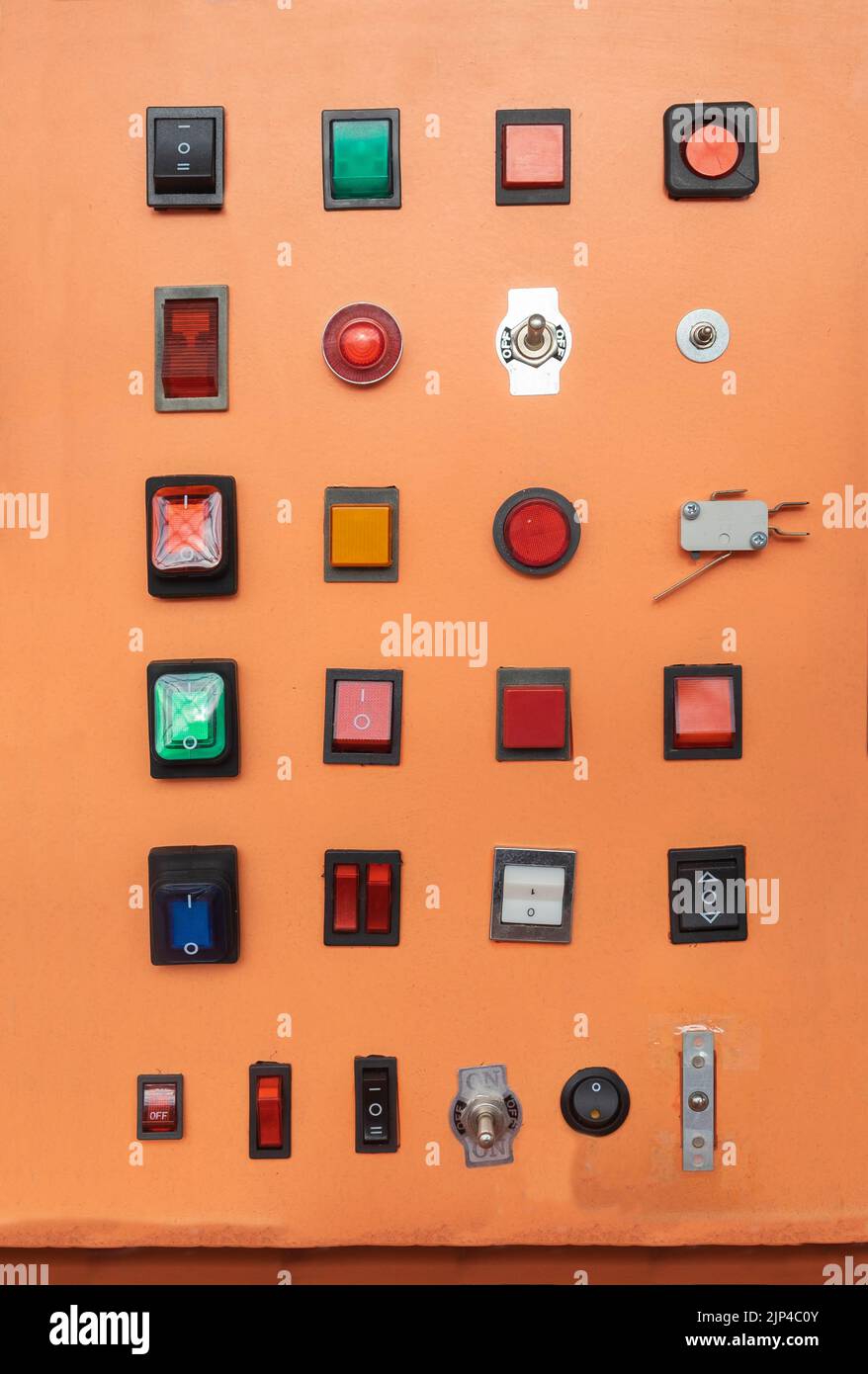 Examples of wall switches and sockets in a light store, on, off Stock