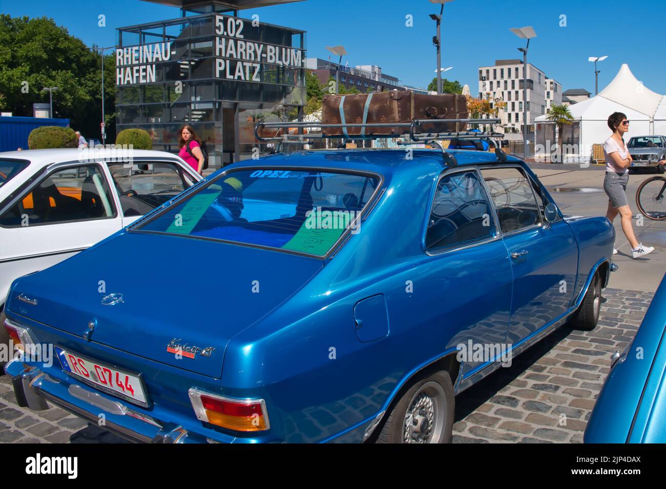 Opel Kadett B coupe, blue from the sixties at the oldtimer show in Cologne, diagonal rear view Stock Photo