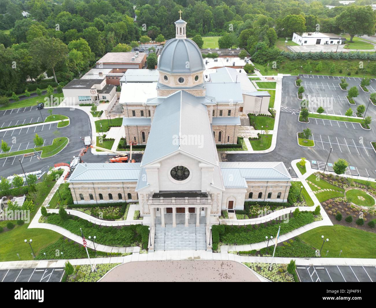 An aerial shot of Cathedral of the Most Sacred Heart of Jesus in ...