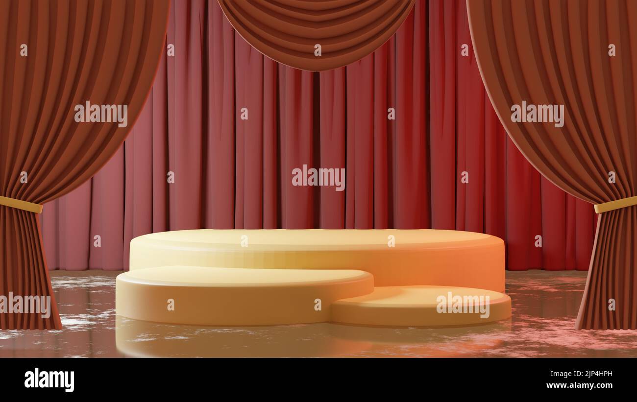 Stage Renders Background Theater stage with product podium and retro style curtain background 3D ...
