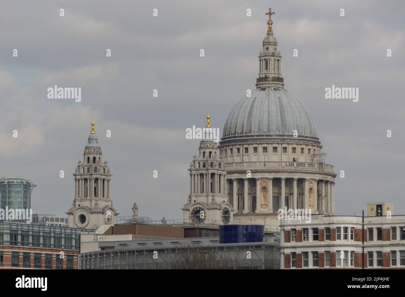 A beautiful view of St Paul's dome on a cloudy day in London, The UK Stock Photo