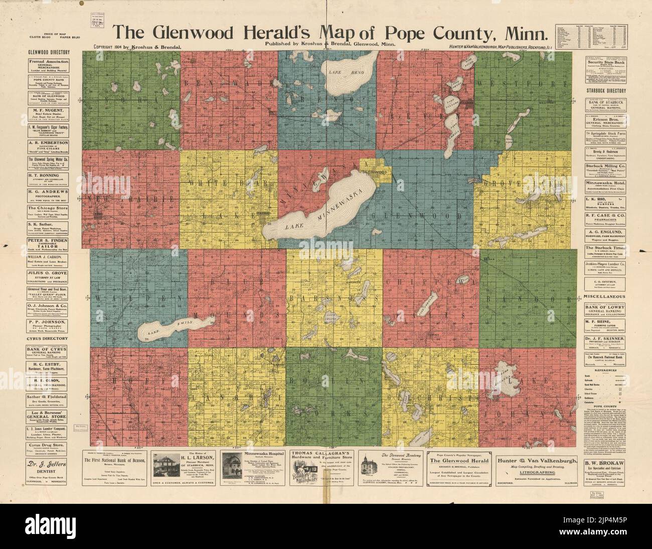 The Glenwood Herald's map of Pope County, Minn Stock Photo Alamy