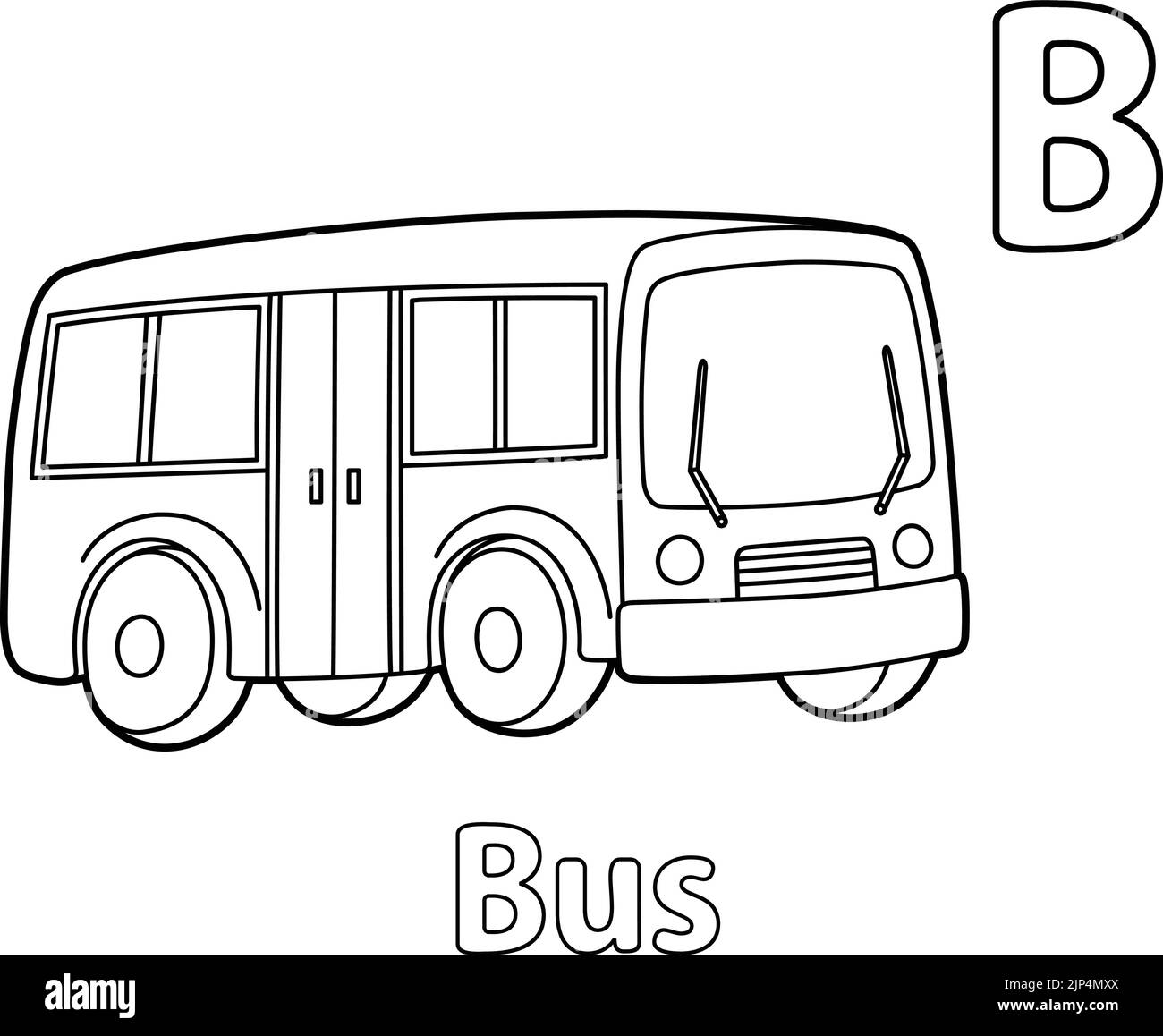 Bus Alphabet ABC Coloring Page B Stock Vector