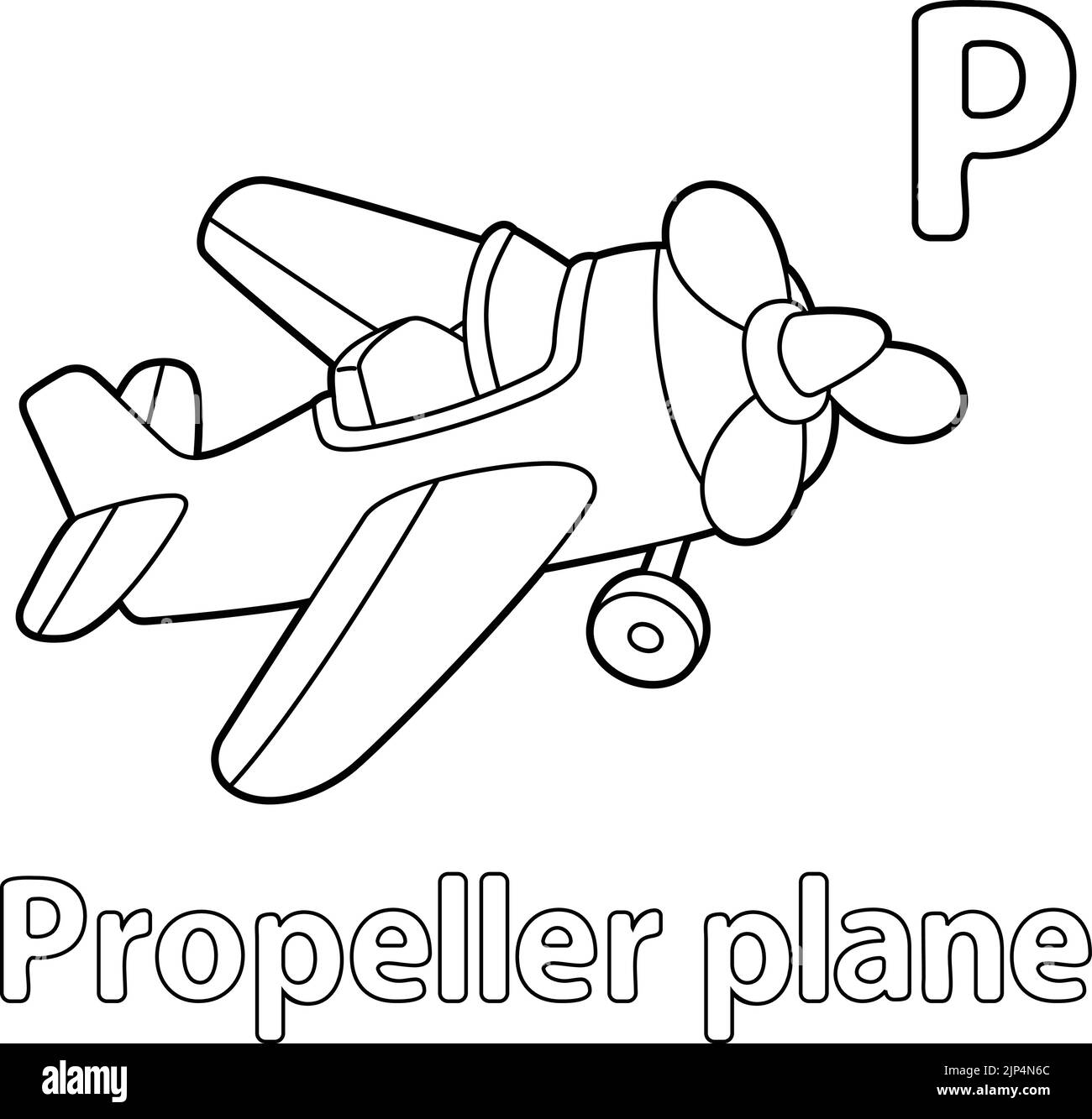 Propeller Plane Alphabet ABC Coloring Page P Stock Vector