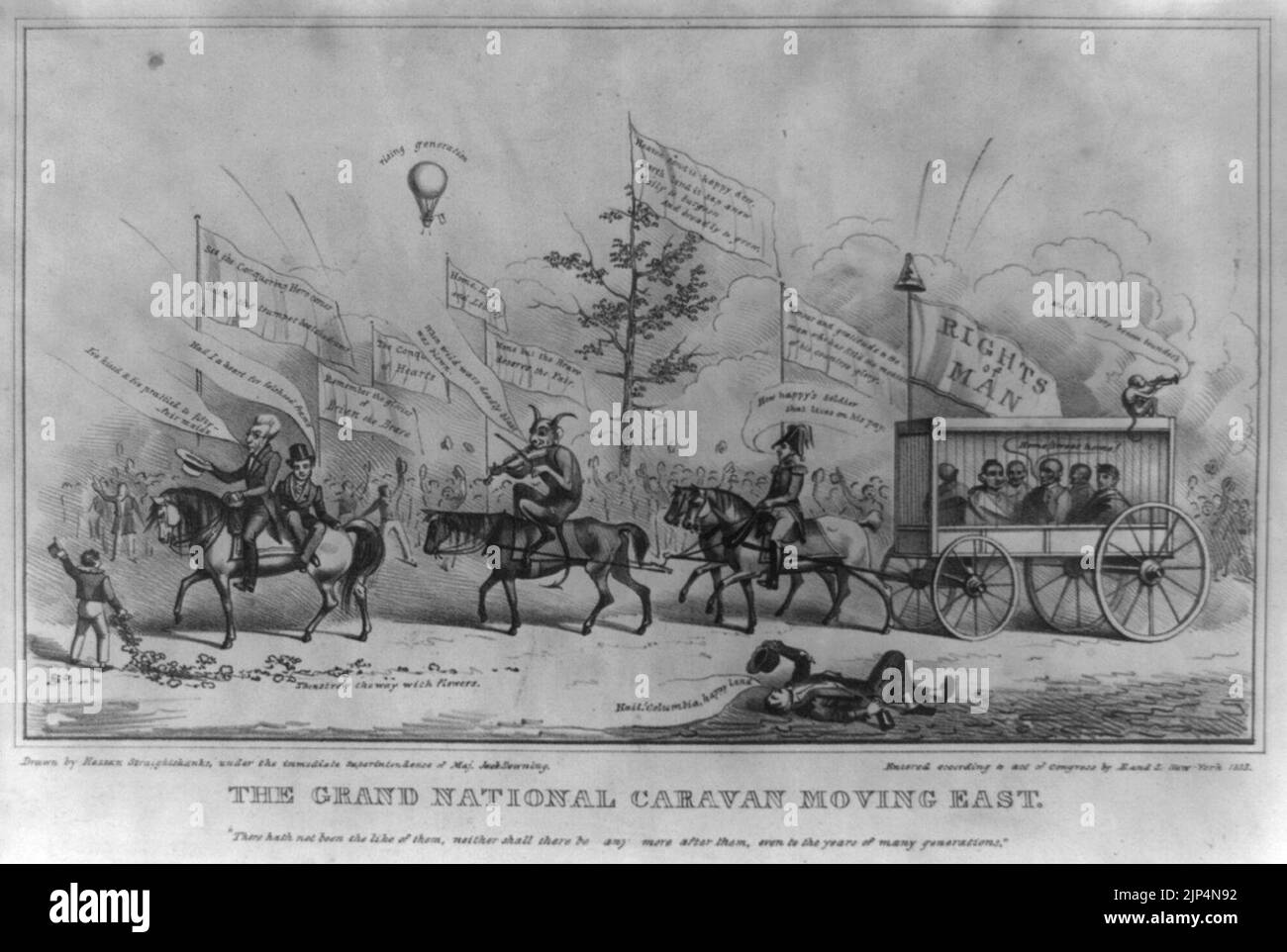 The grand national caravan moving east. - drawn by Hassan Straightshanks, under the immediate Superintendence of Maj. Jack Downing. Stock Photo