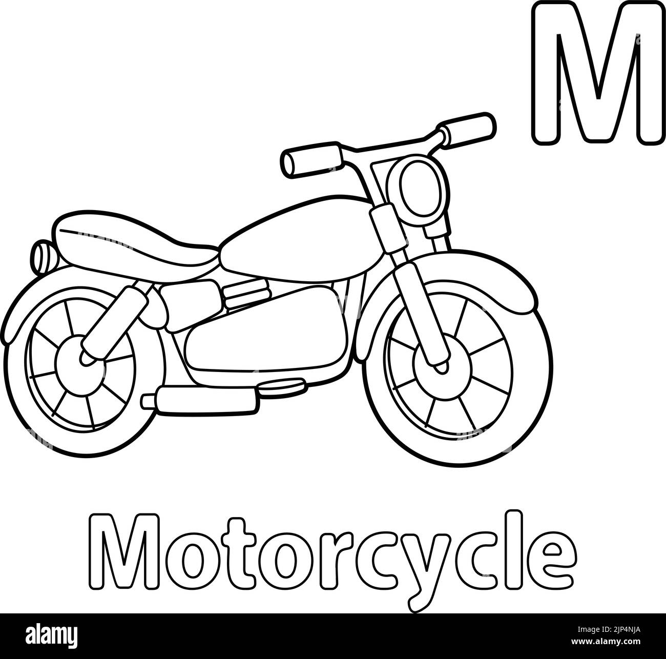 Motorcycle Alphabet ABC Coloring Page M Stock Vector