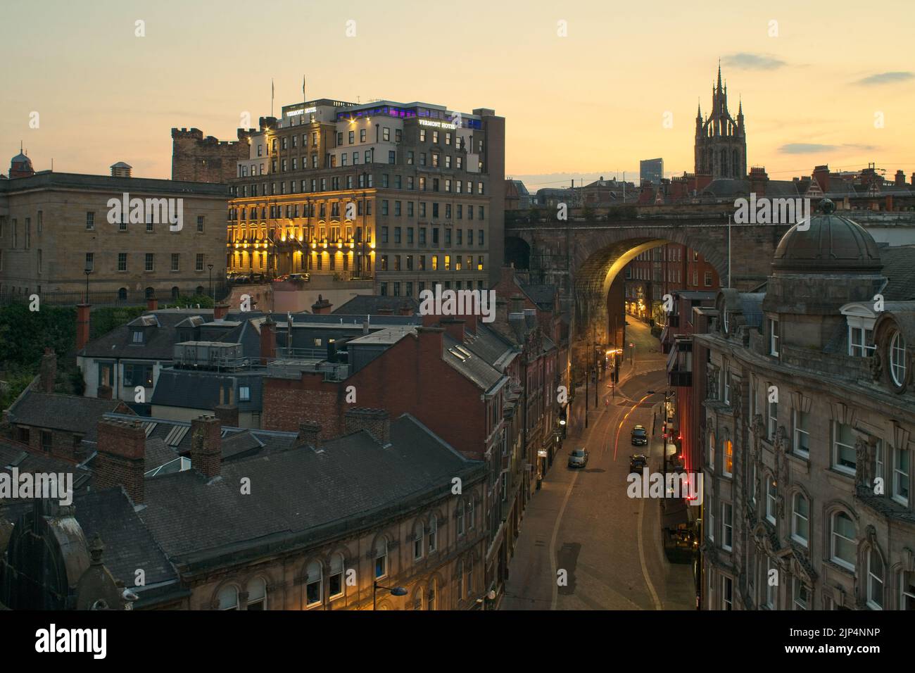 Side in Newcastle upon Tyne captured at sundown looking down