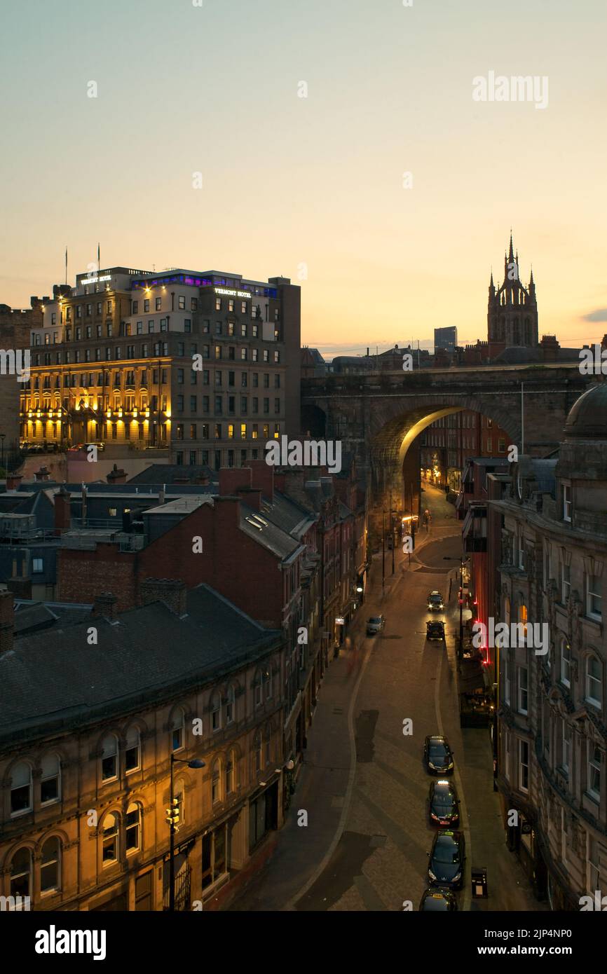 Side in Newcastle upon Tyne captured at sundown looking down