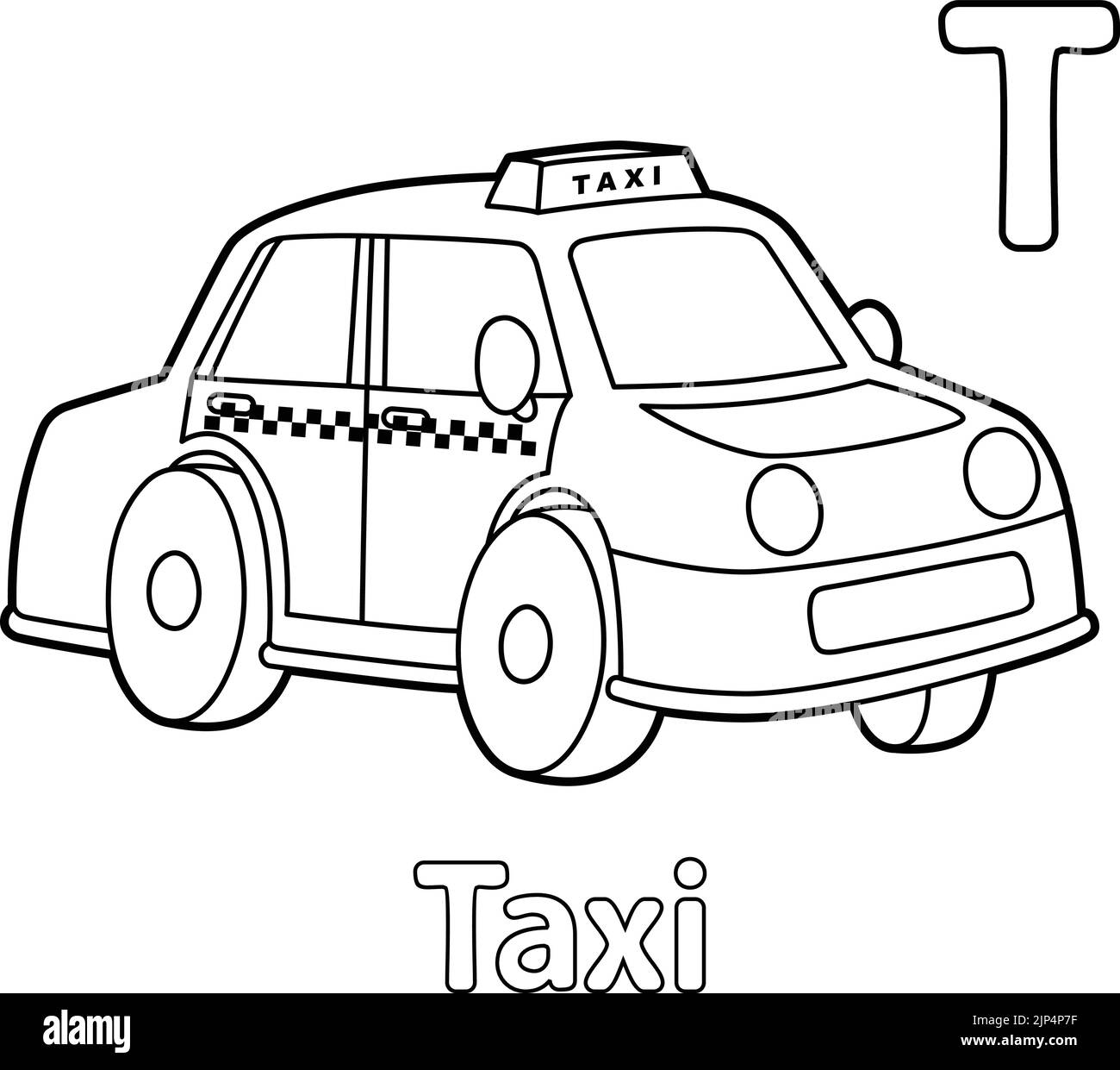 Taxi Alphabet ABC Coloring Page T Stock Vector