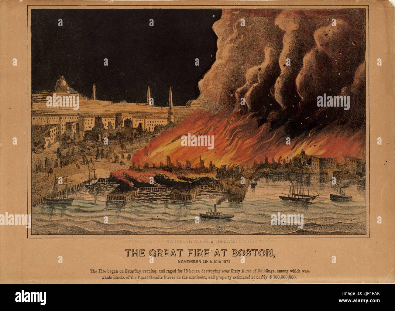 The Great Fire at Boston, November 9th and 10th, 1872, this image created c. 1872, Stock Photo