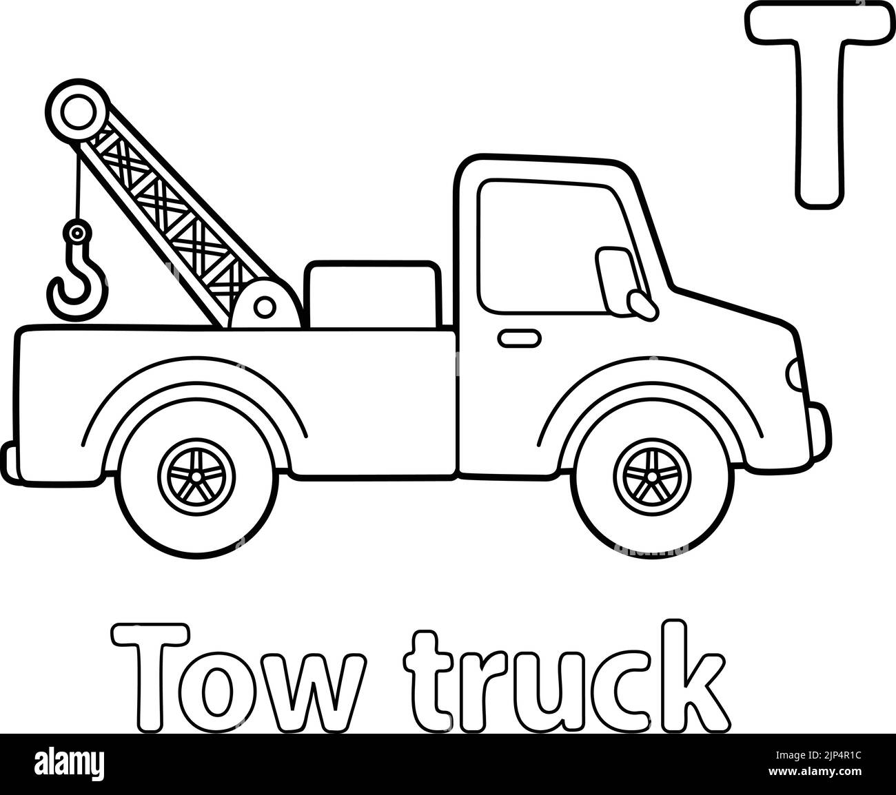 Tow Truck Alphabet ABC Coloring Page T Stock Vector