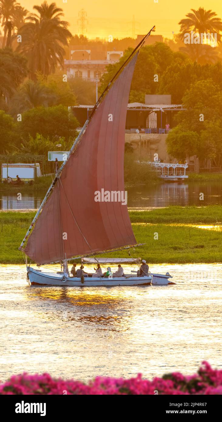 A Felucca on the Nile in Luxor, Egypt Stock Photo