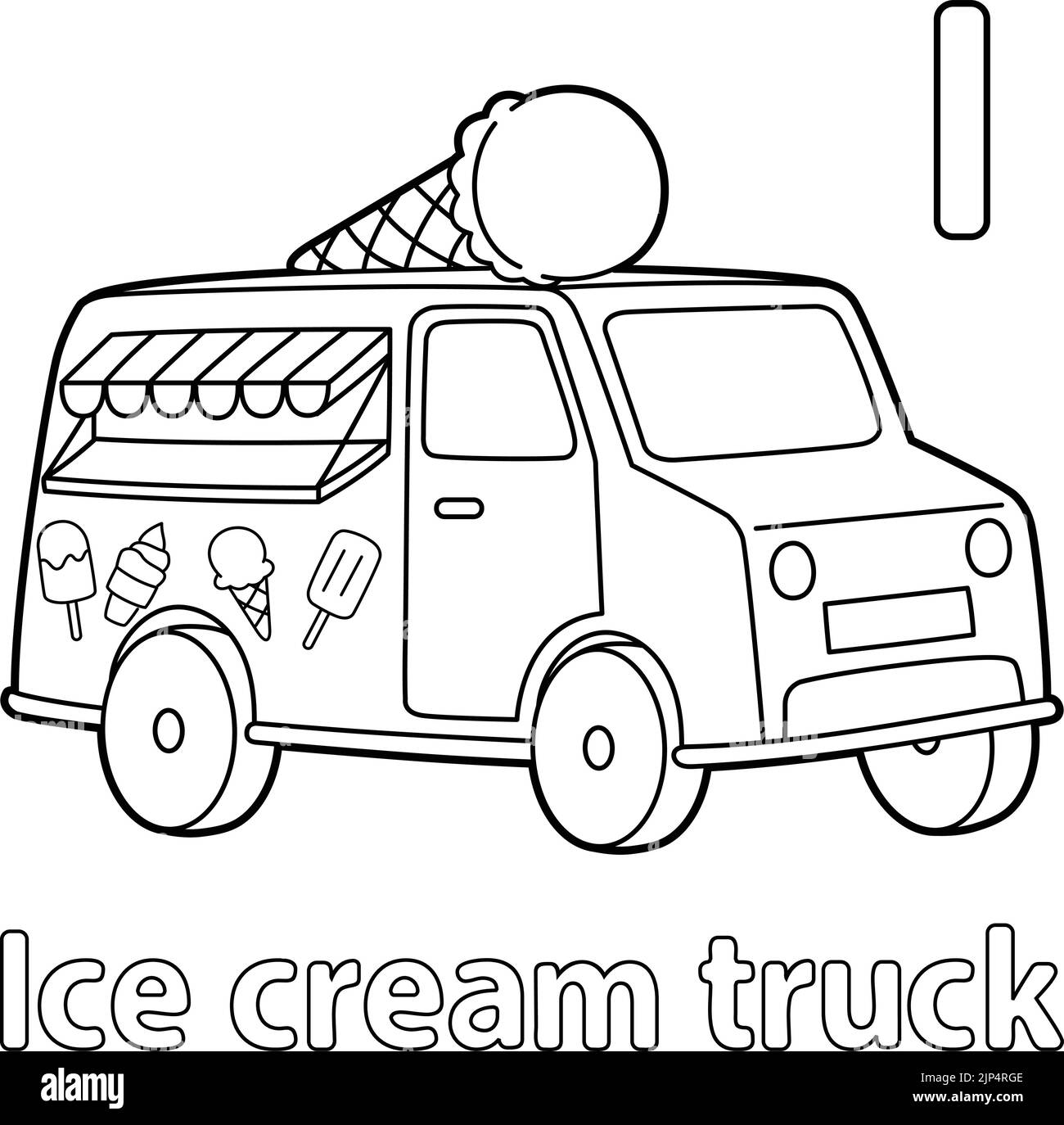 Ice Cream Truck Alphabet ABC Coloring Page I Stock Vector