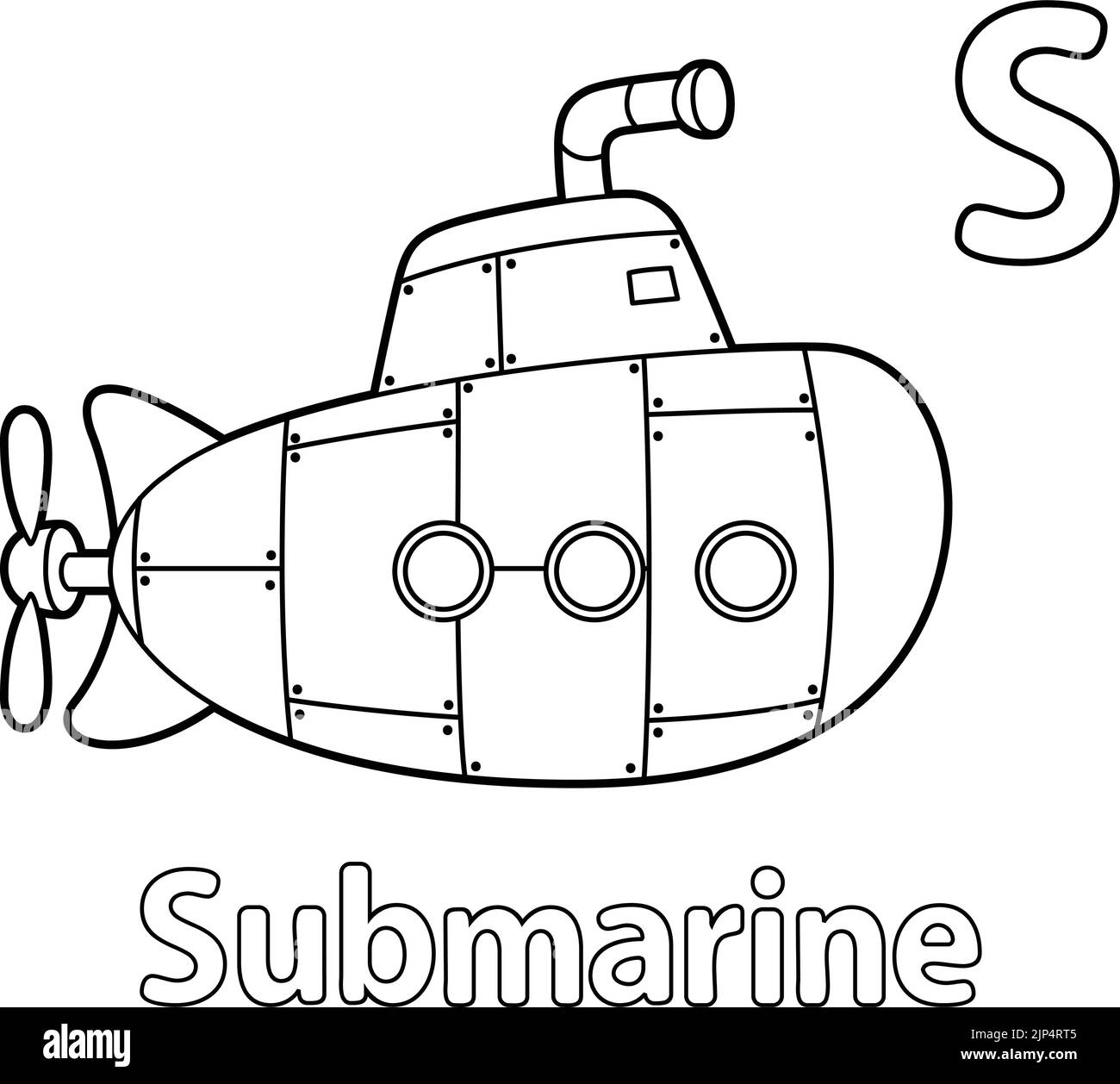 Submarine Alphabet ABC Coloring Page S Stock Vector