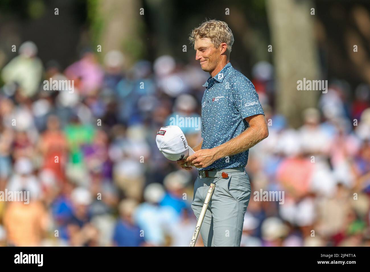 August 14, 2022: Will Zalatoris on the 18th green of his final round of the FedEx St. Jude Championship golf tournament at TPC Southwind in Memphis, TN. Gray Siegel/Cal Sport Media Stock Photo
