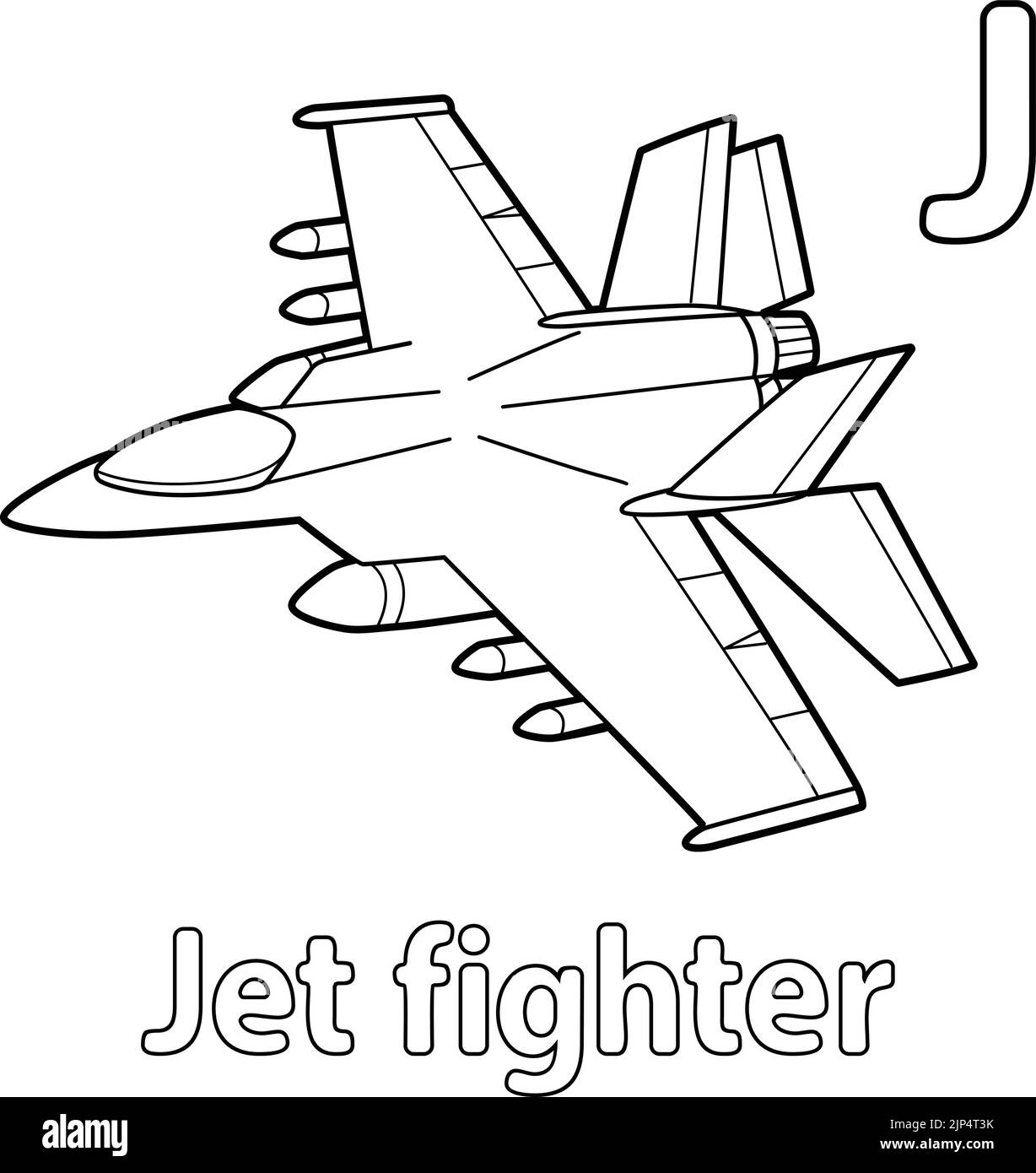 Jet Fighter Alphabet ABC Coloring Page J Stock Vector