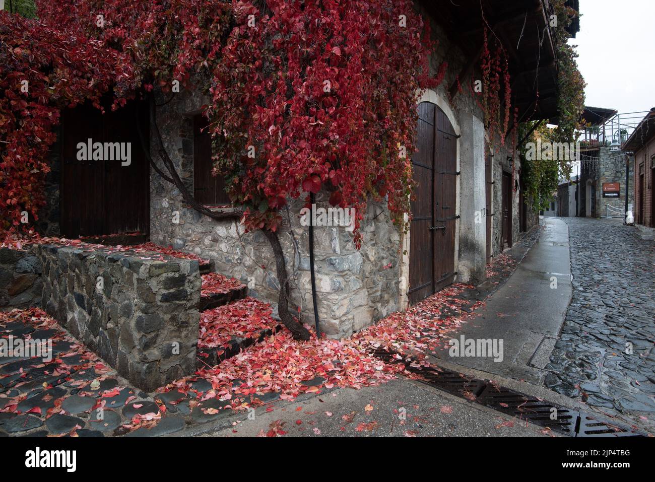 Neighbourhood with traditional house at the village of kalopanagiotis in autumn in cyprus Stock Photo