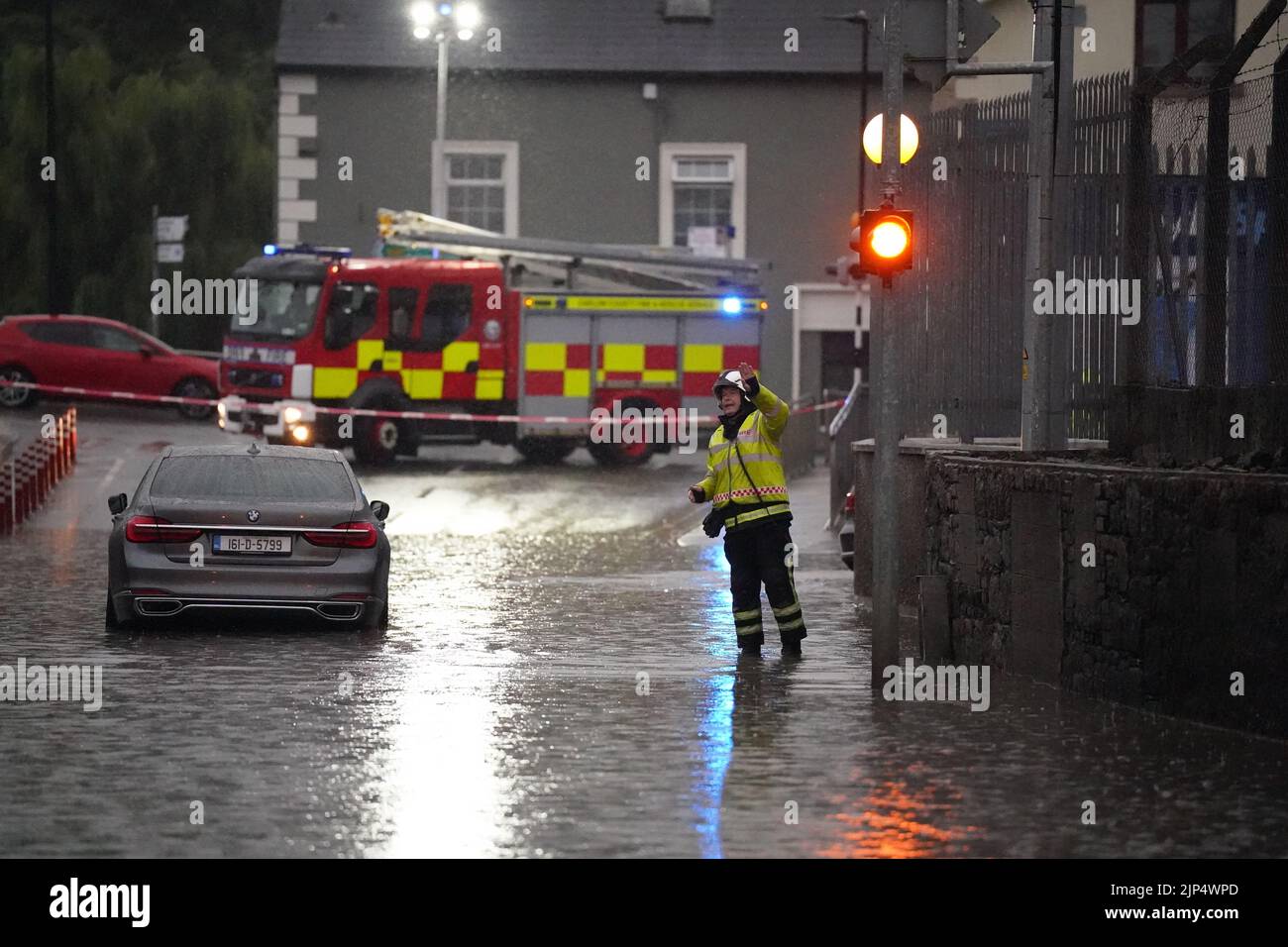 Localised flooding in Tullow, Co Carlow in the Republic of Ireland. Heavy downpours and flooding have hit parts of the Republic of Ireland as thunderstorms marked the end of the heatwave. Picture date: Monday August 15, 2022. Stock Photo
