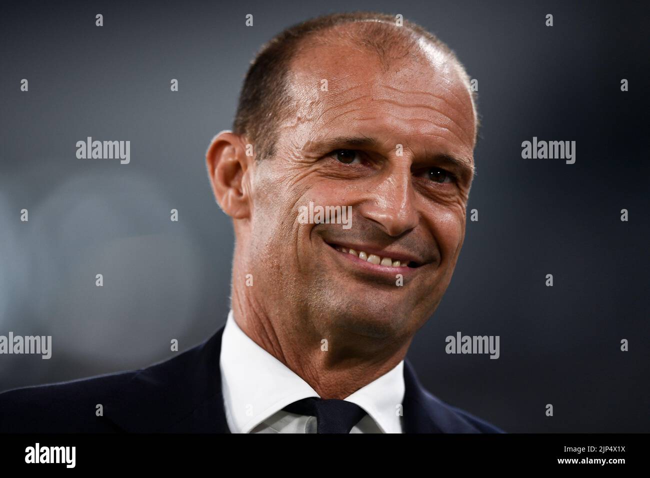 Turin, Italy. 15 August 2022. Massimiliano Allegri, head coach of Juventus FC, looks on prior to the Serie A football match between Juventus FC and US Sassuolo. Credit: Nicolò Campo/Alamy Live News Stock Photo