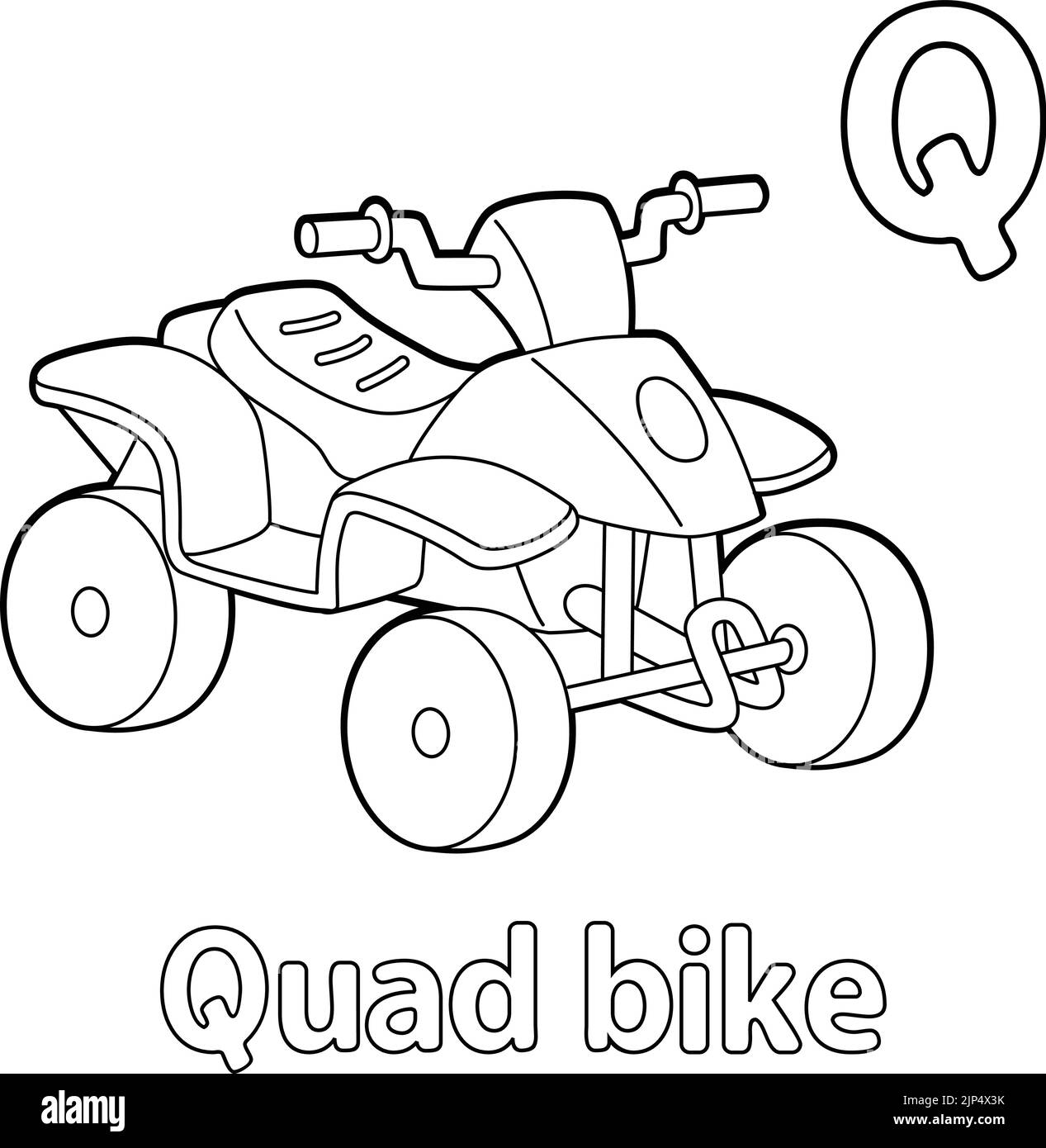 Quad Bike Alphabet ABC Coloring Page Q Stock Vector