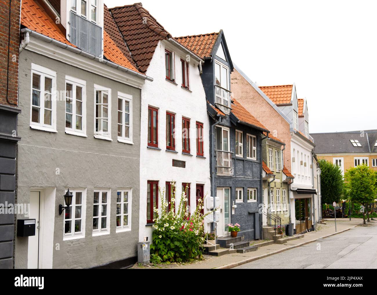 houses in a historic street in Denmark in Europe Stock Photo