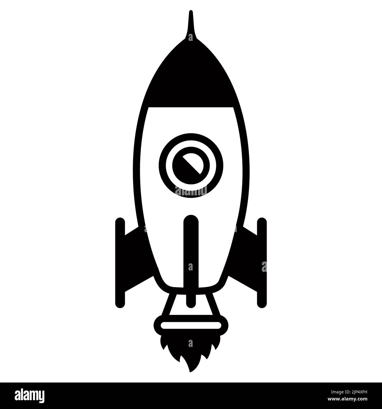 black linear icon of a spaceship flying into space. flat vector ...