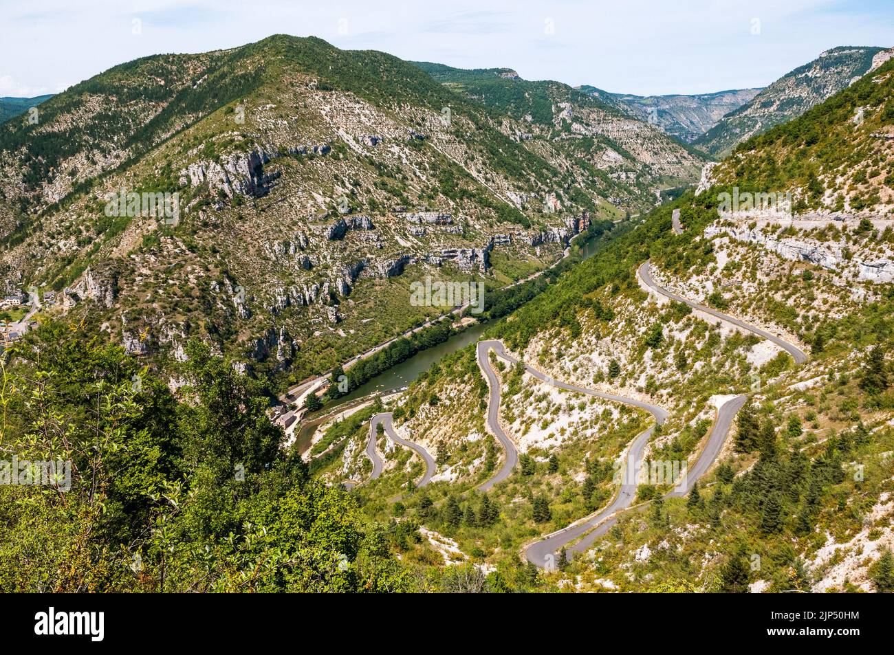 D43 road going down from the Causse Mejean, Gorges du Tarn, Lozere, France Stock Photo