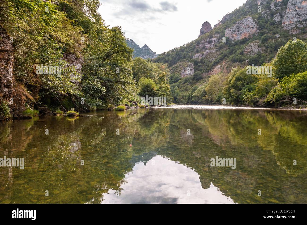 River and reflection, Gorges du Tarn, Lozere, France Stock Photo