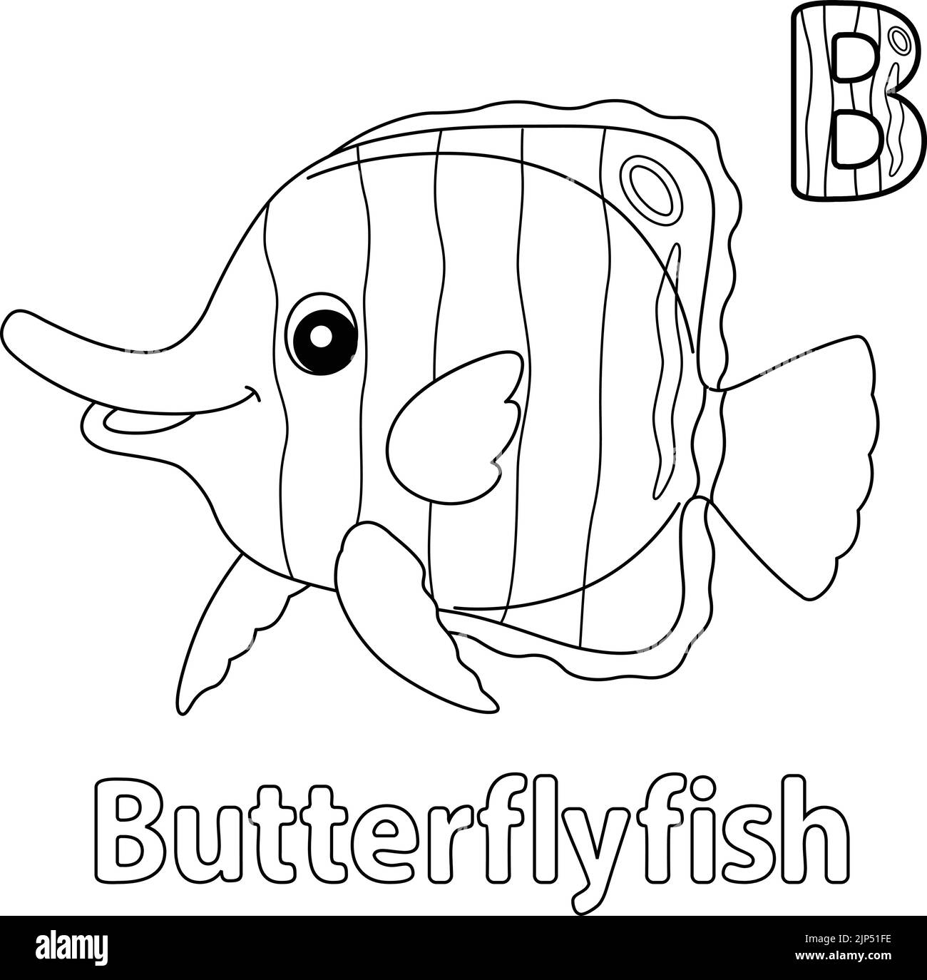 Butterflyfish Alphabet ABC Coloring Page B Stock Vector